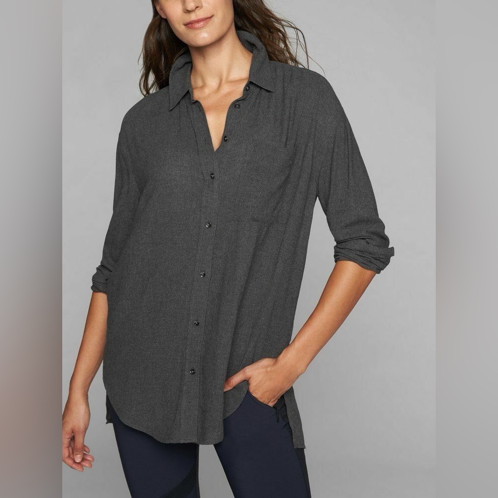 Athleta Avenues Shirt Women’s Large Gray Button Down Wool Blend NWT Size Large